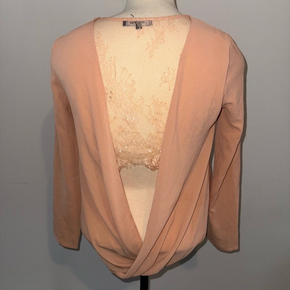 Blush lace back long-sleeved top